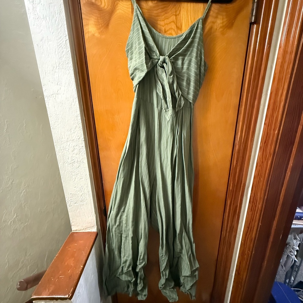 Green Strappy Jumpsuit with Bow Detail